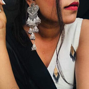 Yadeep India  Oxidised German Silver Afghani kashmiri Style Jhumka Earrings for Girls and Women