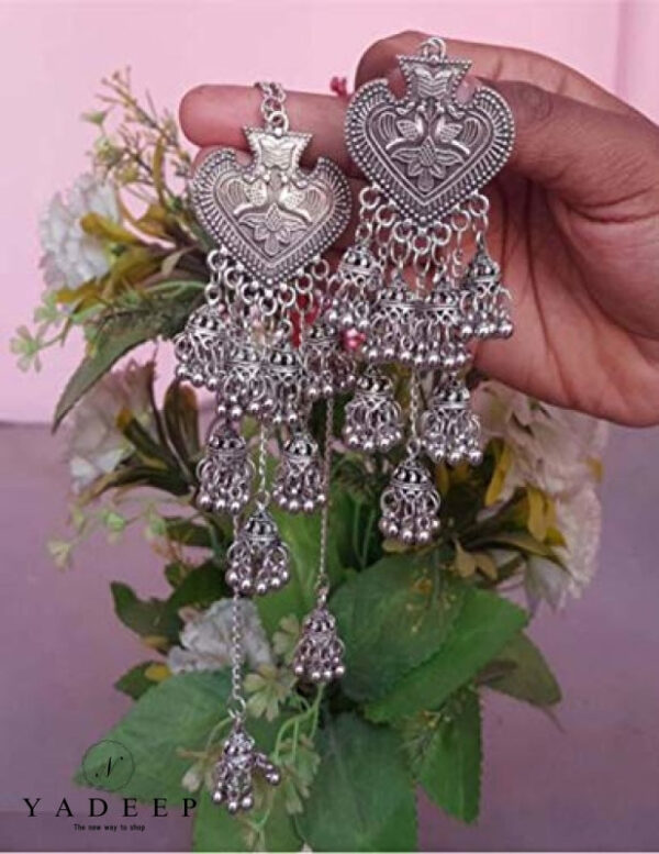 Yadeep India Oxidised German Silver Afghani Kashmiri Style Jhumka Earrings For Girls And Women