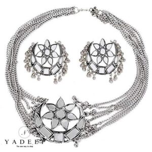Yadeep India Oxidised German Silver and Choker Necklace Set for Women & Girls