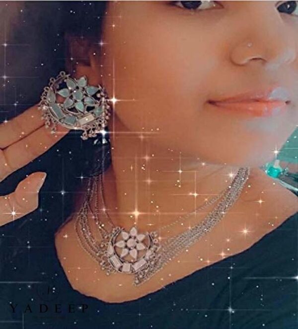 Yadeep India Oxidised German Silver And Choker Necklace Set For Women & Girls Jewellery