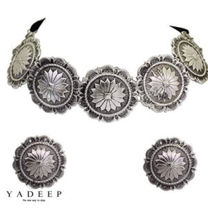 Yadeep India  Oxidised Silver Afghani Necklace Antique Choker Jewellery Set for Girls & Women