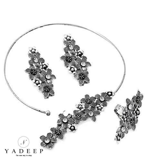 Yadeep India Oxidised Silver Jewellery Afghani Style Hasli Choker Necklace Set For Women & Girls