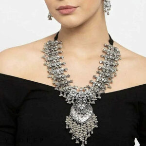 Yadeep India Oxidised Silver Jewellery Necklace Set for Women & Girls