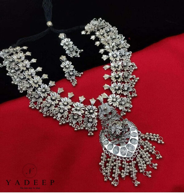 Yadeep India Oxidised Silver Jewellery Necklace Set For Women & Girls