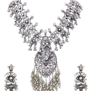 Yadeep India Oxidised Silver Jewellery Necklace Set for Women & Girls