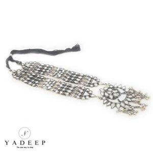 Yadeep India Oxidised Silver Plated Handcrafted Long Mirrar Necklace for Women & Girls