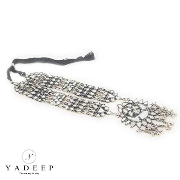 Yadeep India Oxidised Silver Plated Handcrafted Long Mirrar Necklace For Women & Girls Jewellery