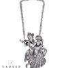 Yadeep India Oxidised Silver Radha Krishna Chain Pendant Necklace With Hoop For Girls & Women Only