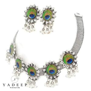 Yadeep India Oxidized German Silver Peacock style Antique Jewellery Set for women’s and Girls