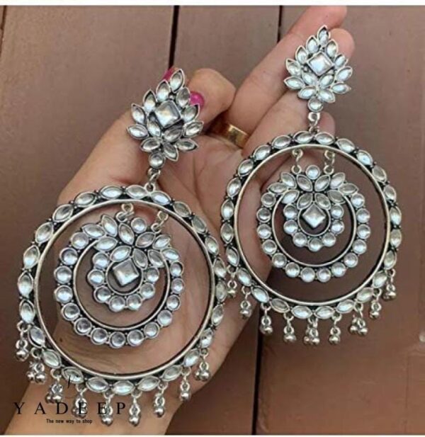 Yadeep India Oxidized Mirror Work German Silver Afghani Stylish Flower Double Round Traditional