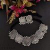 Yadeep India Oxidized Silver And Lotus Choker Necklace For Women & Girls Jewellery