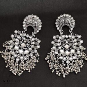 Yadeep India raditional Silver Oxidised Antique Stylish Designer Afghni Big Dangle Drop Earrings for Women and Girls