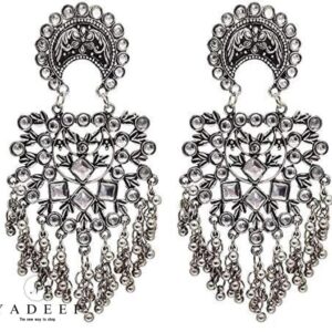 Yadeep India raditional Silver Oxidised Antique Stylish Designer Afghni Big Dangle Drop Earrings for Women and Girls
