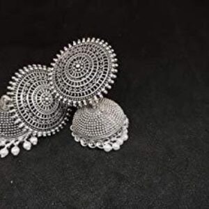 Yadeep India Silver Plated Big Traditional Jhumka Earrings For Women And Girls