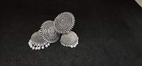 Yadeep India Silver Plated Big Traditional Jhumka Earrings For Women And Girls Jewellery