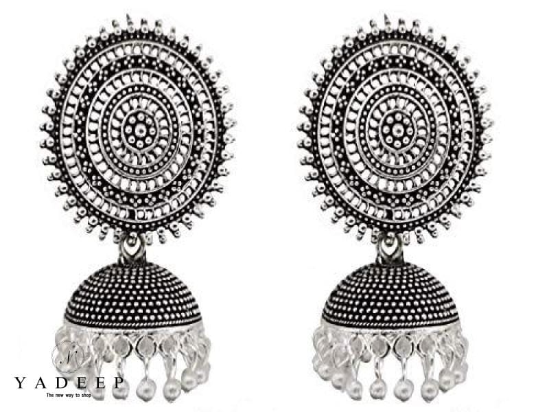 Big White Meenakari Pearl Jhumka Earring for Wedding | FashionCrab.com
