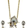 Yadeep India Stylish Oxidised Gold Plated Krishna Flute Necklace Set For Women & Girls Jewellery