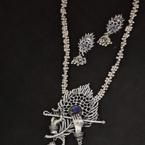 Yadeep India Stylish Oxidised Krishna Flute Necklace Set for Women & Girls