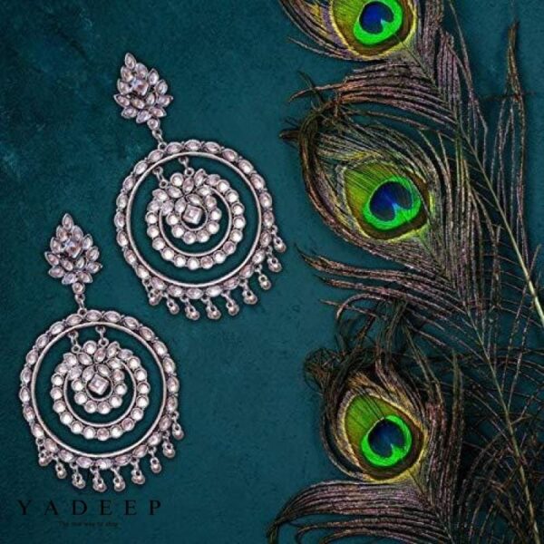 Yadeep India Traditional Base Metal And Mirror Earrings For Women & Girls Silver Jewellery