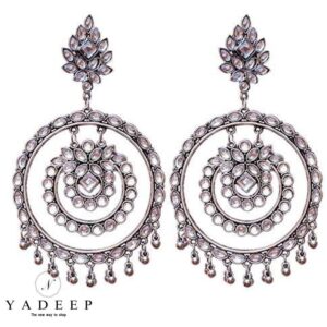 Yadeep India Traditional Base Metal and Mirror Earrings for Women & Girls, Silver