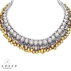 Yadeep India Traditional German Silver Boho Designer Oxidized Two Tone Plated Choker Necklace for Girls & Women.