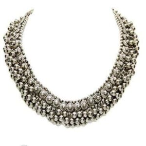 Yadeep India Traditional German Silver Necklace Boho Designer Oxidized German Silver Plated Choker Necklace Set for Girls & Women.