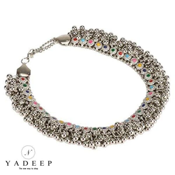 Yadeep India Traditional German Silver Necklace Boho Designer Oxidized Plated Choker Set For Girls &