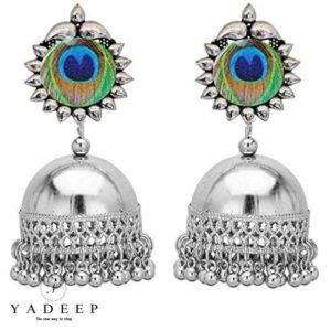 Yadeep India Traditional German Silver Oxidised Antique Stylish Designer Afghni Jhumka Earrings for Women and Girls