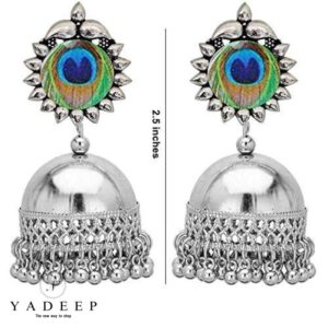 Yadeep India Traditional German Silver Oxidised Antique Stylish Designer Afghni Jhumka Earrings for Women and Girls