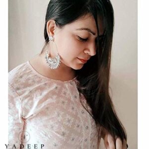 Yadeep India Traditional German Silver Oxidized and Drop Earrings for Women & Girls