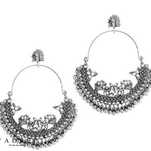 Yadeep India Traditional German Silver Oxidized and Drop Earrings for Women & Girls