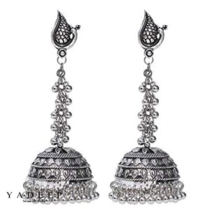 Yadeep India Traditional Metal German Silver Jhumka Earrings for Women & Girls