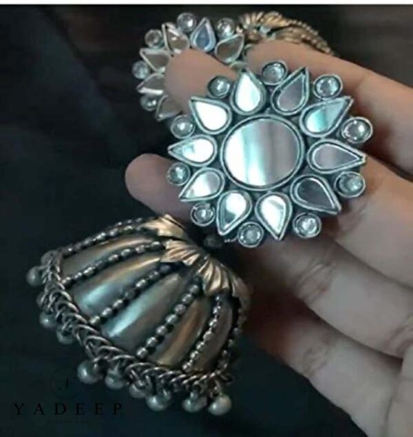 Yadeep India Traditional Oxidized Silver Base Metal Jhumka Earrings For Women Black Jewellery