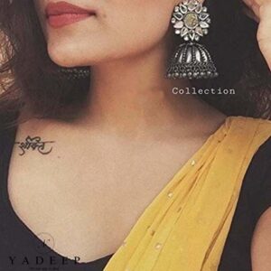 Yadeep India Traditional Oxidized Silver Base Metal Jhumka Earrings for Women, Black