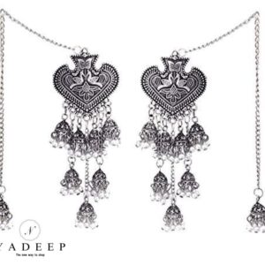 Yadeep India Trending Style Pearl Silver Oxidised Kashmiri Jhumka Earrings for women and girls