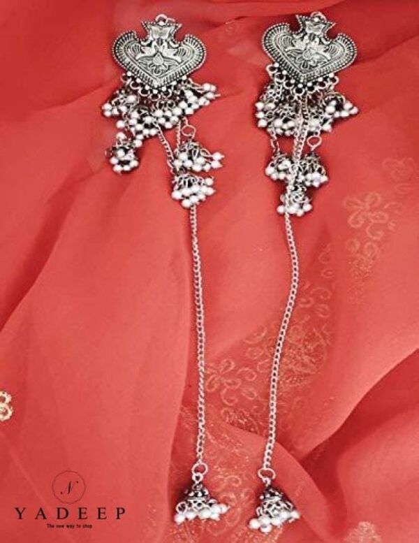 Yadeep India Trending Style Pearl Silver Oxidised Kashmiri Jhumka Earrings For Women And Girls