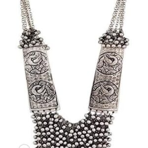 Yadeep India Women’s German Oxidized Silver Brass Antique Beads Design Crystal Traditional Necklace Set (Silver)