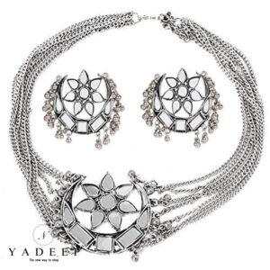 Yadeep India Women’s Oxidised German Silver and Choker Necklace Set (Silver)