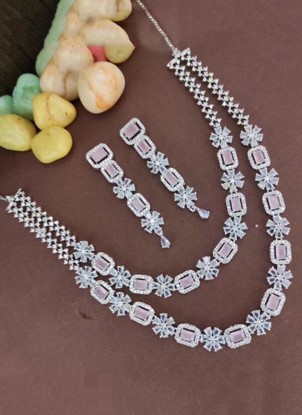 YADEEP® Dual Layer American Diamond Pink Bridal Necklace Set – Silver-Plated, Earrings Included (Copy) (Copy) (Copy) (Copy) (Copy)